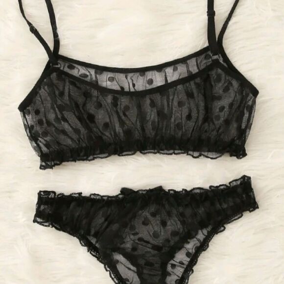 Black Polka Dot Bikini Style Lingerie Set - Picture 12 of 13